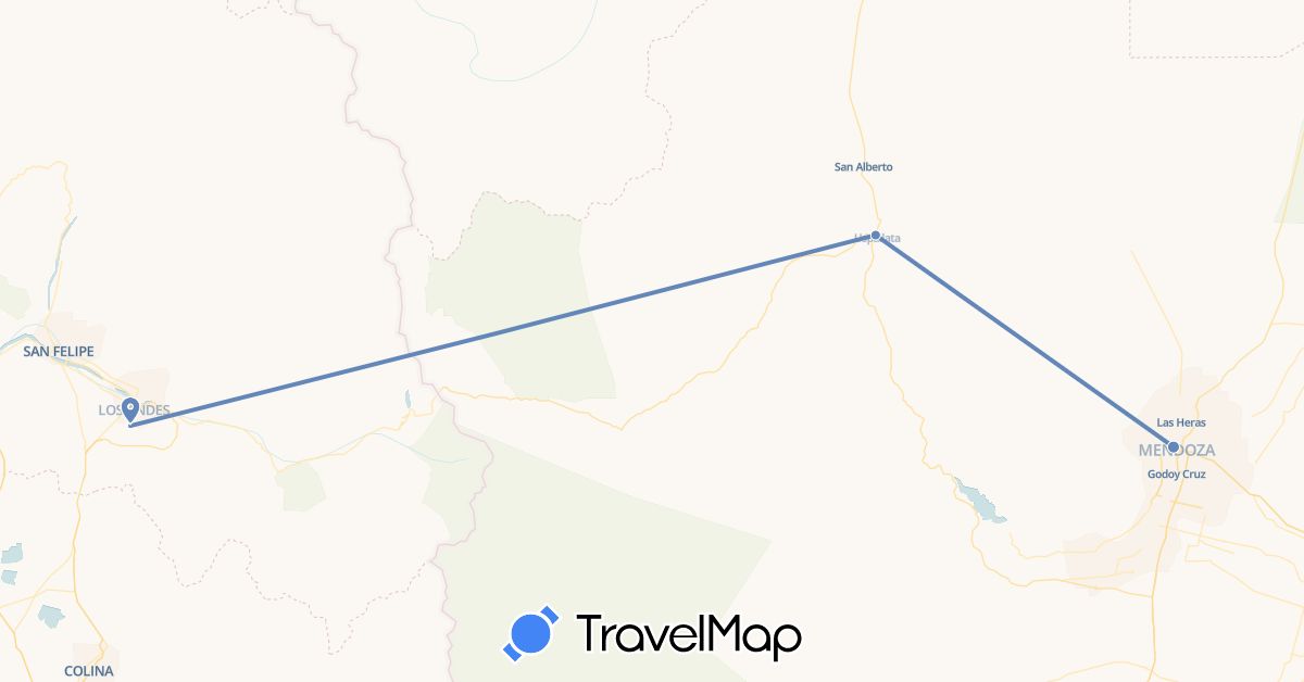 TravelMap itinerary: driving, cycling in Argentina, Chile (South America)